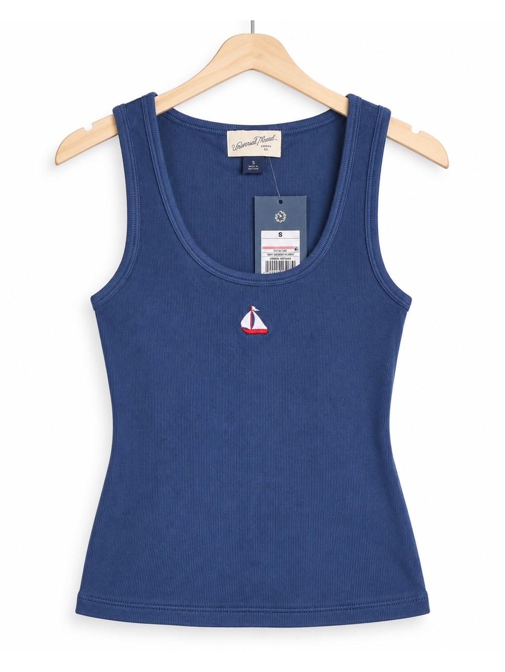 Universal Thread Blue Ribbed Tank Top with Sailboat Embroidery